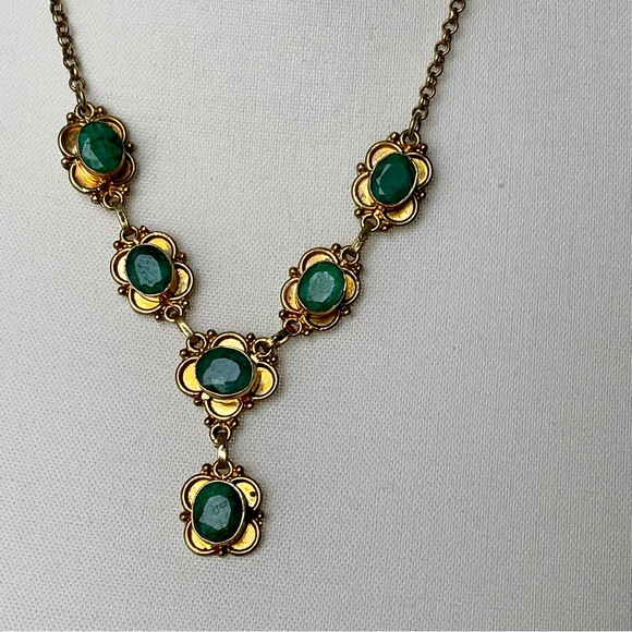 Genuine Natural Emerald/Green Spinel Six Stones Pendant Gold Tone 19" Necklace - Picture 15 of 15